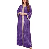 FPOVFPO Women's Muslim Abaya One-Piece V Neck Bronzing Dress Islamic Full Length Kaftan Daily Casual