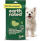 Earth Rated Dog Eye Wipes, Vet Developed, Unscented, Removes Dirt, 70ct | Vet-Developed, Hypoallergenic Pet Wipes for Dogs &amp; Cats to Remove Dirt &amp; Discharge, Fragrance Free