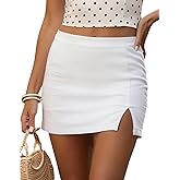 Wrotorea Womens Black Mini Skirt High Waist High Slit Sexy Bodycon Mini Skirt 0290