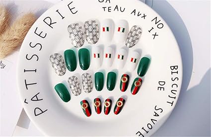 Juzen 48pcs Faux Ongles Avec Ongles Colle Noeud Motif Vert