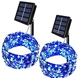 2 Pack Solar String Lights,33ft 100 LED Solar Fairy Lights 8 Modes Blue Copper Wire Lights Waterproof Outdoor String Lights for Garden Patio Gate Yard Party Wedding Xmas Tree