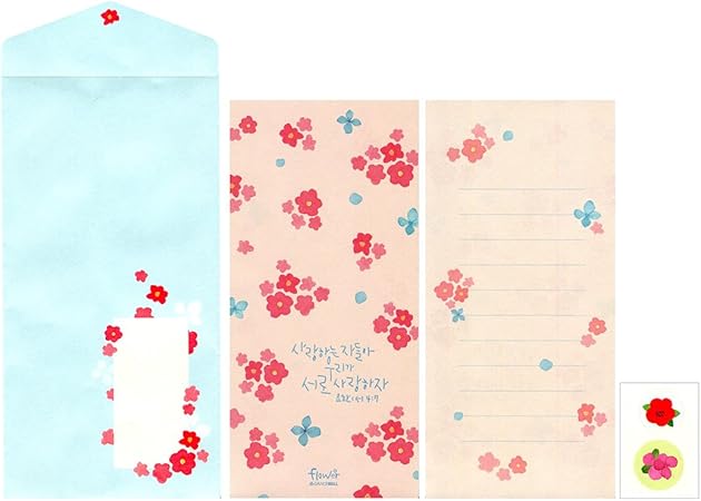 Amazon Gracebell グレイスベル レターセット フラワー スリムレターペーパー ブルーミングコーラル 花柄 便箋4枚 封筒2枚 ステッカー2枚セット Amazon Co Jp限定 レターセット 文房具 オフィス用品