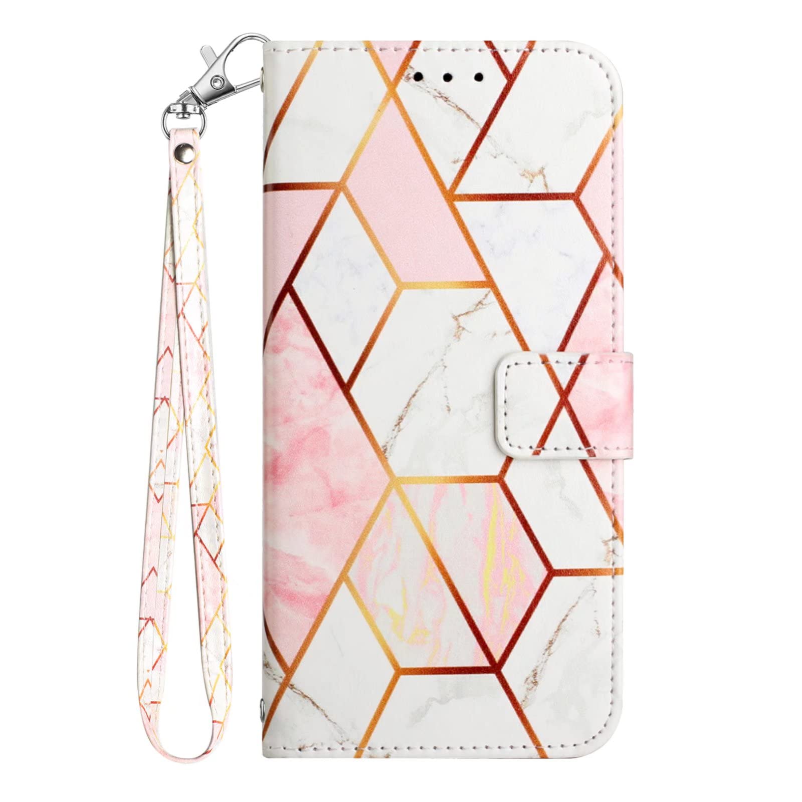 Dfjhure for Oppo A16S / A16 / A54S Case Shockproof Phone Case Cover Marble Silicone Case Leather Flip Folio Wallet Cover with Card Holder Stand Case for Oppo A16S / A16 / A54S- Pink