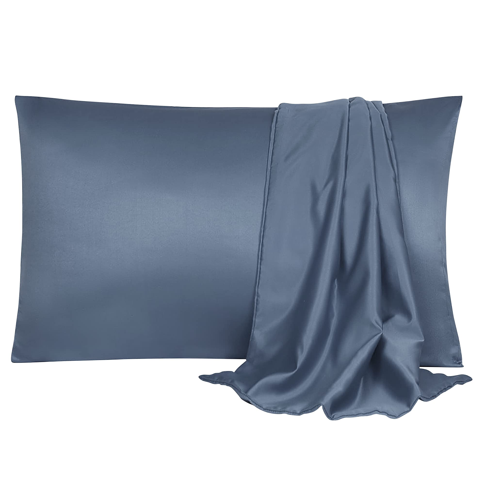 sourcing map Pillowcase Set Silk Satin Pillow Cases for Hair and Skin, Pillow Cases 2 pack with Envelope Closure Slate Gray 50 x 90cm