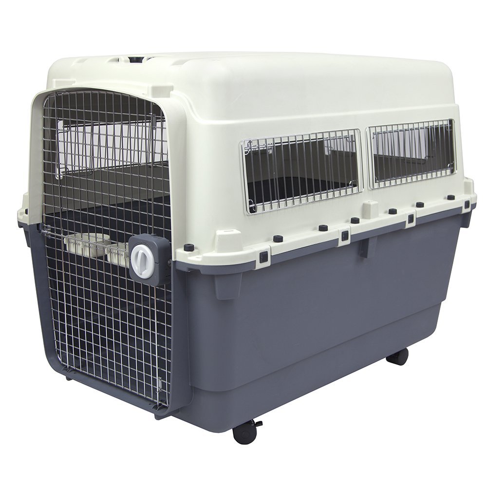Photo 1 of **HAS CRACK ON ONE CORNER-SEE PIC**SportPet Designs Plastic Kennels Rolling Plastic Airline Approved Wire Door Travel Dog Crate, XXX-Large, Gray