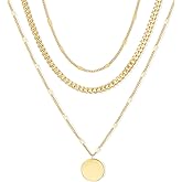 YEEZII Layered Gold Necklaces for Women Trendy, 3 Pcs 14K Gold Plated Choker Paperclip Box Chain Necklace, Stackable Women's Gold Pendant Necklaces Jewelry Set