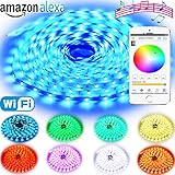 LED Strip Lights Alexa Compatible Full Kit 5M 16.4ft RGB Wifi Smart Phone Wireless Control 12V 150LEDs 5050 Dimmable Work with Android, IOS APP, IR Remote Controller and Google Home (Sync with Music)