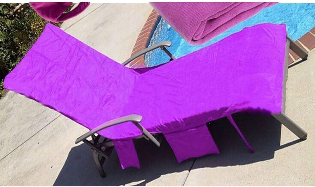 LanLan Super Soft Beach Towel Sun Lounger Bed Holiday Garden Lounge Pockets Carry Bag 210*73cm Violet