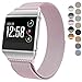 For Fitbit Ionic Bands, hooroor Magnetic Closure Clasp Mesh Loop Milanese Stainless Steel Metal Sport Band Accessories for Fitbit Ionic Smartwatch (Rose Pink Band with Pink Diamond, Small)
