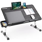 NEARPOW Laptop Bed Tray Table, Height & Angle Adjustable Portable Bed Table,Portable Computer Tray Laptop Stand for Bed W/Tablet Stand & Drawer, Foldable Lap Tablet Table for Sofa Couch Floor Writing