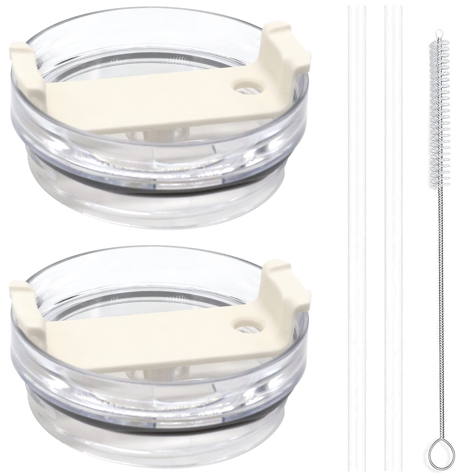 Photo 1 of 40oz Tumbler Lid Compatible for Stanley, 2 Pack Replacement Tumbler Lids Fit for Stanley Adventure Quencher 40oz Travel Tumbler with Plastic Straws and Cleaning Brush - Cream