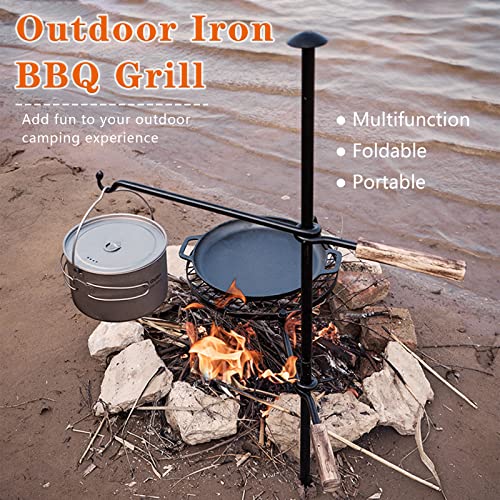Over Fire Camping Grill, Adjustable Rotating Campfire Grill, Camping HeavyDuty Steel Grill, 360