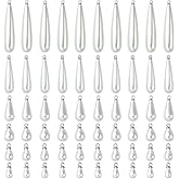 SUNNYCLUE 1 Box 96Pcs 6 Styles Pearl Teardrop Charms Dangle Pearl Charms with Iron Loop Silver ABS Plastic Tear Drop Beads Pendants Findings for Jewelry Making Bracelets Necklaces Earrings DIY Crafts