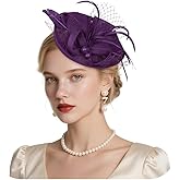 LOAYHOAY Fascinators Hats for Women Tea Party Headwear with Hair Clip Vintage Feather Mesh Pillbox Hat Church