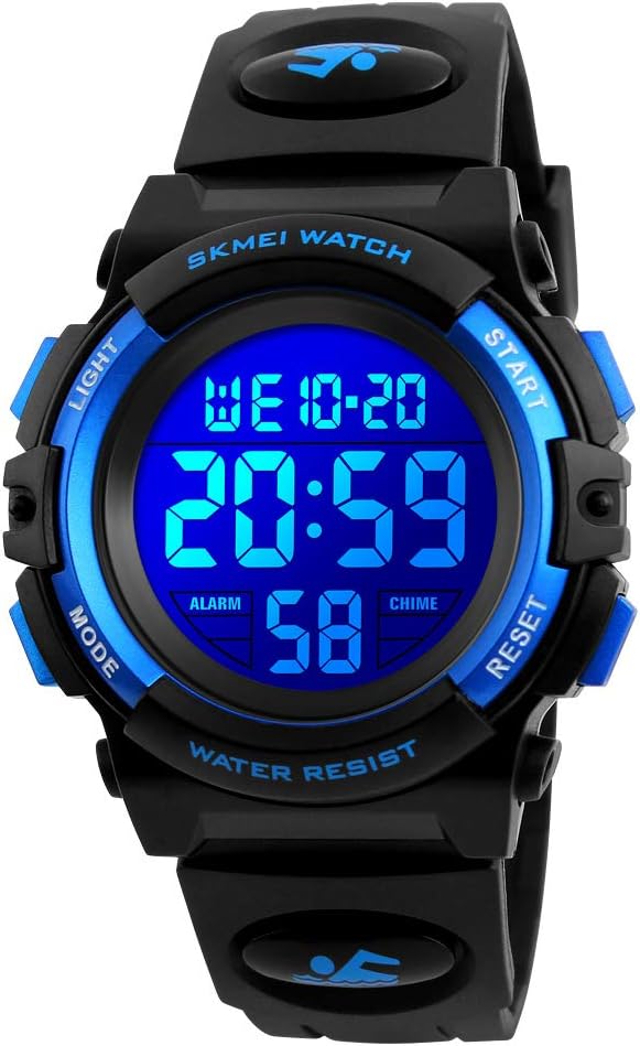 7-Color Kids Boys Digital Watches, Waterproof Outdoor Sports Digital Watches Analogue Watch with Alarm Clock/Timer/LED Light, Electronic Shockproof Wrist Watch for Kids Watch