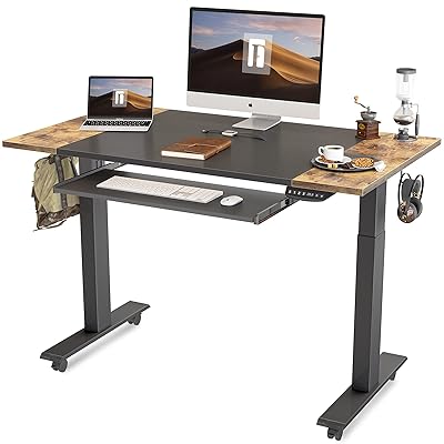 electric sit stand desk with keyboard tray