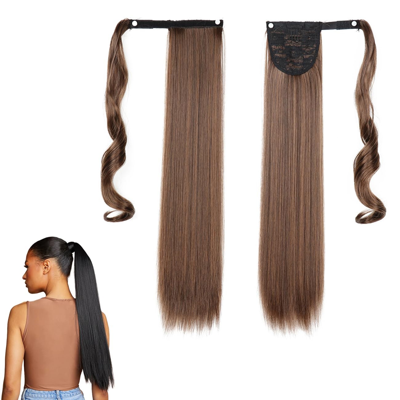 Printfantasy HaloHair Extensions Straight Pony Tail Piece Wrap Around Long Brown Hair Pieces for Women, MW107 — image 1