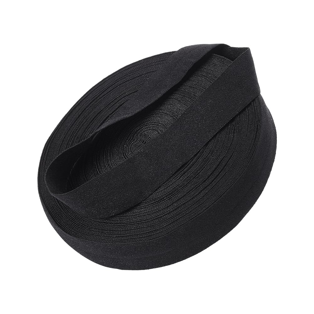 PH PandaHall 21.9 Yards Bias Binding Tape Flat Elastic Stretch Strap Polyester Elastic Edge Cords for Sewing Garment Hats Pants Dress Gift Wrapping DIY Crafts 0.79", Black