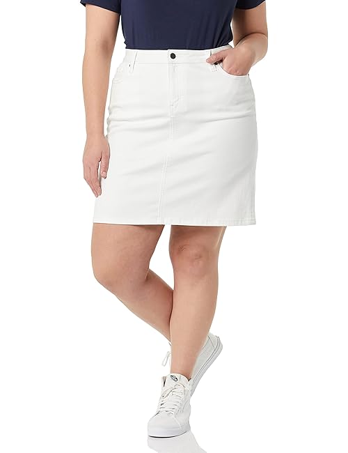 Amazon Essentials Women's Classic 5-Pocket Denim Skirt (Available in Plus Size), White, 40 Plus