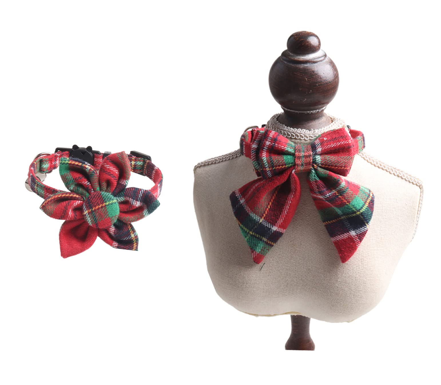 BT Bear Pet Christmas Collar,2PCS Christmas Cat Collars Classic Christmas Pet Bandana for Cats Puppy Small Dogs(Red flower)