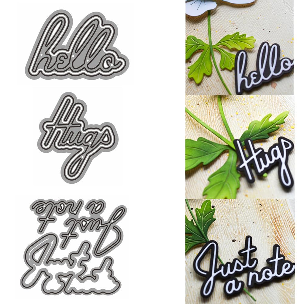 Photo 1 of XMZZMX English Words Hello Hugs Metal Cutting Dies for Card Making, Paper Embossing Die Cuts Kit Templates Supplies, Photo Frame Album DIY Scrapbooking Stencils Sets