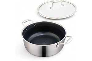 Mastir Stainless Steel Stockpot 28 cm / 7 L with Glass Lid – Large Casserole Cooking Pot, Hybrid Honeycomb Nonstick, PFOA-Fre