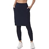 HOKOYI Women 23" Athletic Knee Length Skirt with Full Leggings Attached Pockets Workout Modest Skirted Capris