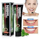 Activated Charcoal Teeth Whitening Toothpaste - DESTROYS BAD BREATH - Best Natural Black Tooth Paste Kit - MINT FLAVOR - Herbal Decay Treatment - REMOVES COFFEE Stains