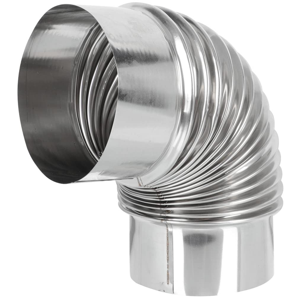 Alipis 60mm 90° Stove Pipe, 2Pcs, Stainless Steel Tent Chimney Flue Extension with Aluminum Foil Tape - Flexible Elbow Vent for Camping Wood Stove, Water Heater & Outdoor Exhaust, Silver, 18X12CM
