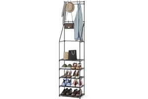 iabifo Coat Rack With Shoe Storage, Space-Saving Entryway Coat Shoe Rack, Easy Assembly Hall Tree, Multifunctional Storage Solution，Black