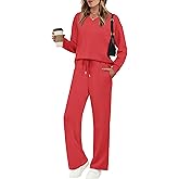 WIHOLL Lounge Sets for Women 2026 V Neck 2 Piece Outfits Airport Wide Leg Pants Matching Set Sweatsuits