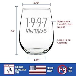 Bevvee Vintage 1997 Stemless Wine Glass - 28th