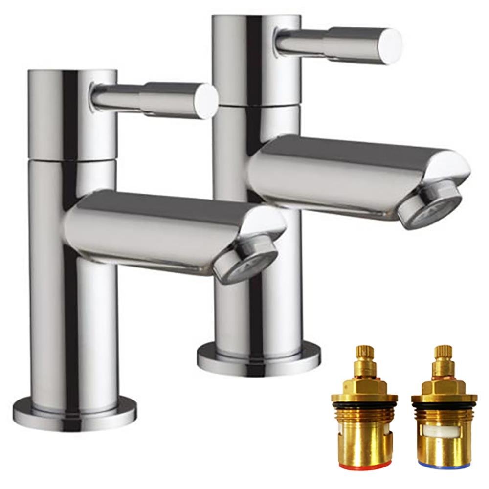 Pair of Hot and Cold Modern Chrome Lever Pillar Bathroom Bath Taps (Lola 3)
