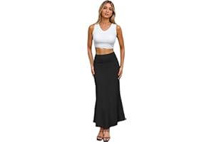 Hybrid & Company Women's Stretch Lightweight Flowy Maxi Skirt – Casual Fold Over Waist, Made in USA