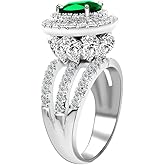 Uloveido Large Simulated Emerald Statement Halo Cocktail Ring with Green Crystal for Women Party Anniversary RJ213