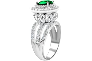 Uloveido Large Simulated Emerald Statement Halo Cocktail Ring with Green Crystal for Women Party Anniversary RJ213