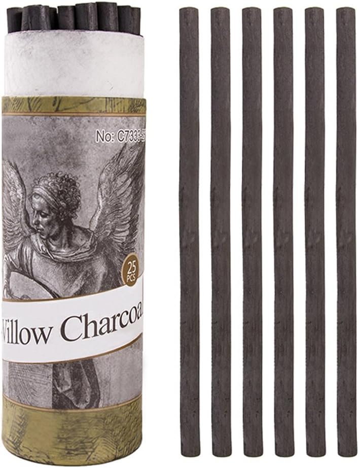 Artist Willow Vine Sketch Charcoal Sticks, Approx. 7-9mm Dia, Pack of 25