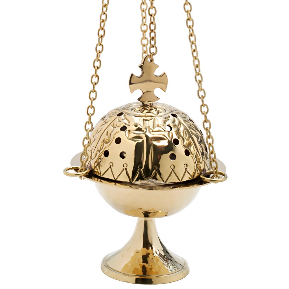 NKlaus censer cross chain 50cm inner bowl byzantine hanging censer brass gold 7616
