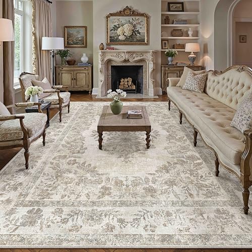 PureCozy Washable Area Rug Cream Beige