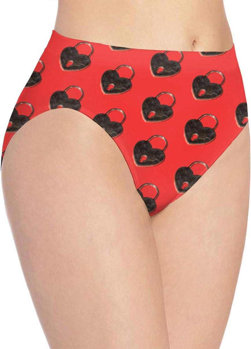 Valentine's Day Love Lock Pattern Women Soft Underwear Breathable Brief Hipster Panties