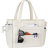 MOSISO Laptop Tote Bag for Women, Puffy Lightweight Work Tote Bag with Laptop Compartment & Trolley Belt, 15.6 inch Large Capacity Handbag Shoulder Bags for College Teacher Work Office Nurse, Beige