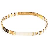 BXDA Tila Flat Beaded Stretch Bracelets for Women, Unique Stackable Colorful Square Beads Miyuk Link Bracelet Beach Summer Trendy Jewelry Gift