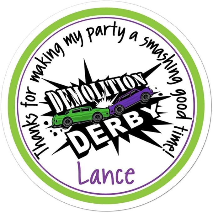 Personalized Demolition Derby Stickers, Demolition Derby Birthday Party