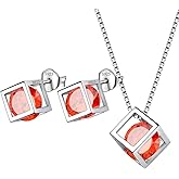 Aurora Tears Birthstone Necklace/Earring 925 Sterling Silver Women Cross/3D Cube/Cresent Moon Birth Stone Jewelry Mens Birthday Gift Anniversary Present