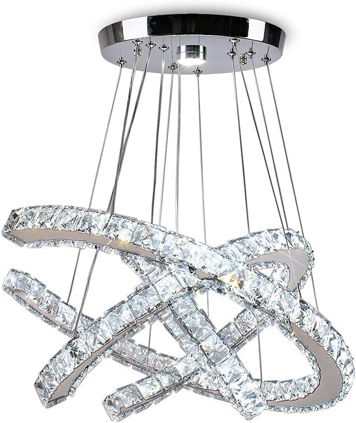 Generic Qihang Modern Crystal Chandeliers 3C LED Pendant Lamp Adjustable Stainless Steel Ceiling Lighting Bright Fixture for Living Room Dining Room Bedroom(Cool White): Home Improvement