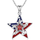 KoyeKei American Flag/Eagle/Star Necklace for Women 925 Sterling Silver Silver/Gold/Black American Flag Pendant 4th of July Jewelry for Wife Sister Girlfriend