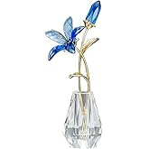 RONG KRISTO Crystal Lily Figurine, Glass Flowers with Stem,Flower Collectible Gifts for Woman, Wedding Party Decor(Blue)