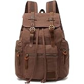 Canvas Backpack Unisex Vintage Casual Rucksack 17 inch Laptop Daypacks Schoolbag College Bookbag Hiking Camping Travel Bag Coffee
