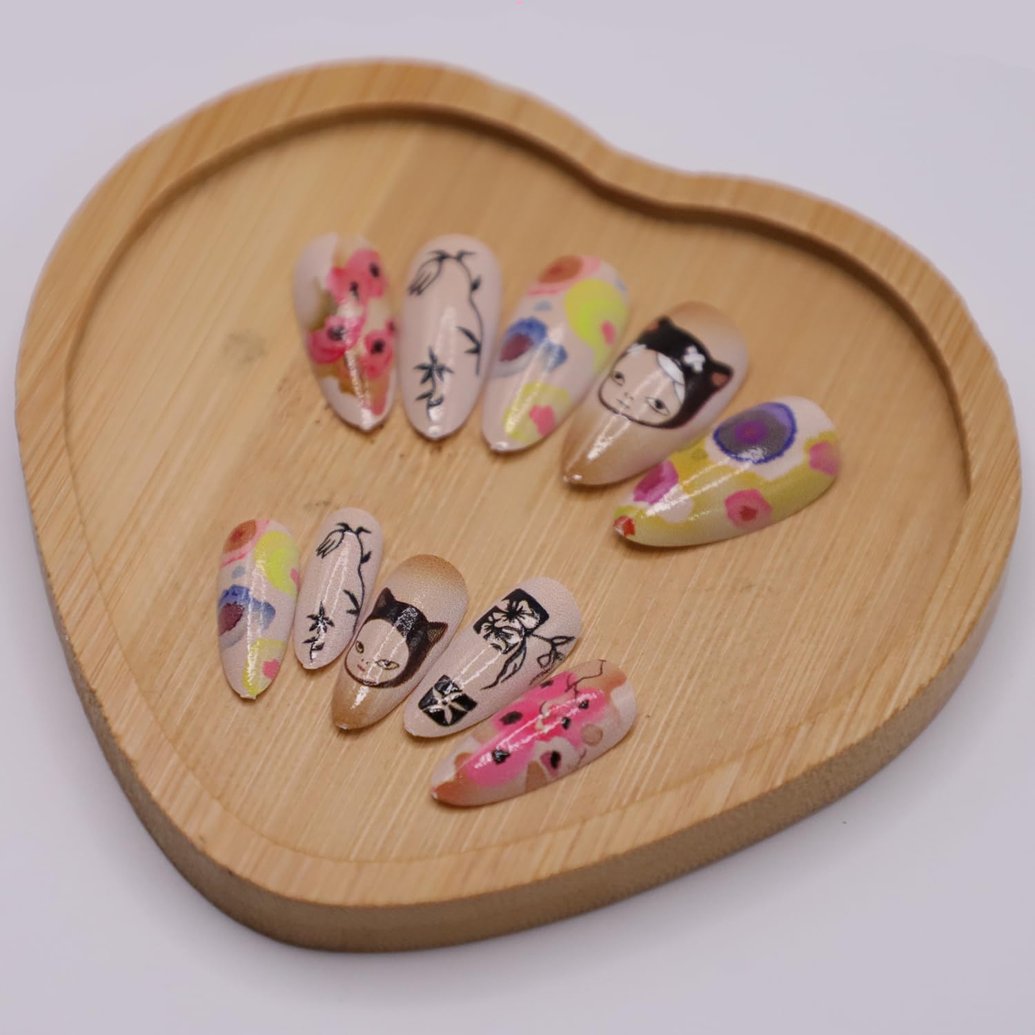 RIICFDD Cute Nails Almond Shape Press on Nails Medium Fake Nails Colorful Floral Acrylic Nails Cute Baby Nails Press ons Full Cover Glossy Glue on Nails for Women Nail Decoration 24 Pcs - Image 4