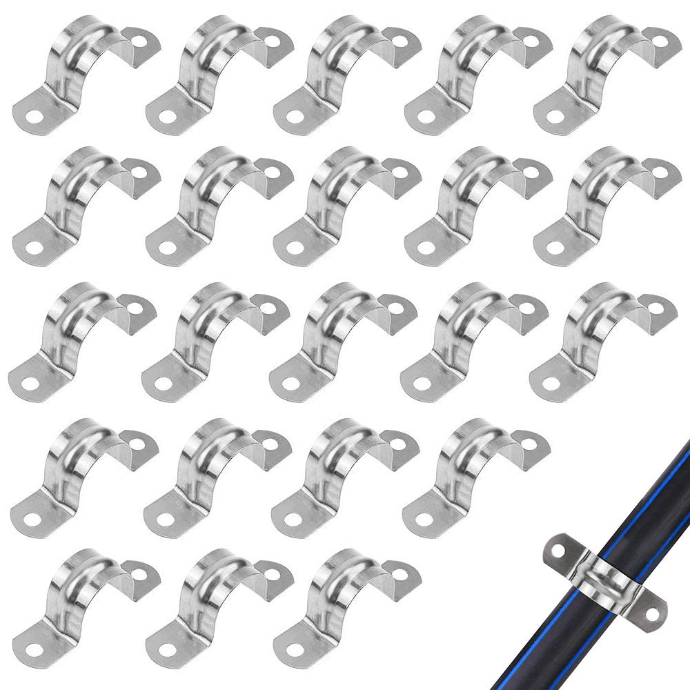100 Pcs Stainless Steel Pipe Clips,Two Hole Tube Strap Tension Clips U-Tube Clamp,Pipe Clamps for Water Pipe/Gas Pipe/Steel Pipe/Support Accessories(25mm)